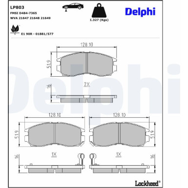 Delphi | Bremsbelagsatz, Scheibenbremse | LP803 Delphi | Bremsbelagsatz, Scheibenbremse | LP803
