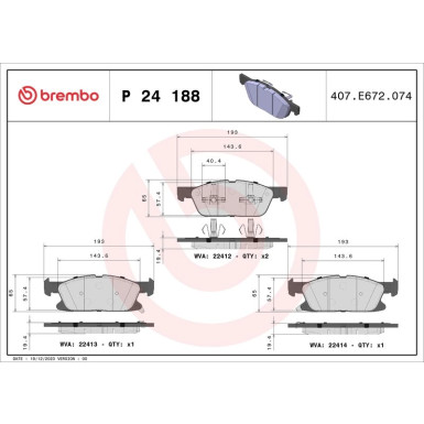 Brembo | Bremsbelagsatz, Scheibenbremse | P 24 188