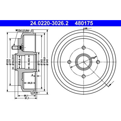 ATE | Bremstrommel | 24.0220-3026.2