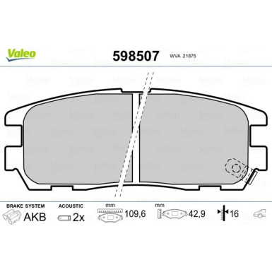 Valeo | Bremsbelagsatz, Scheibenbremse | 598507