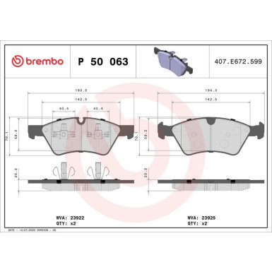 Brembo | Bremsbelagsatz, Scheibenbremse | P 50 063