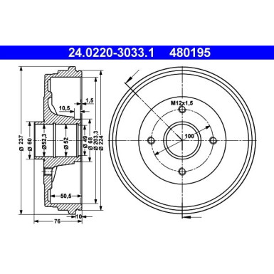 ATE | Bremstrommel | 24.0220-3033.1