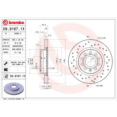 Brembo | Bremsscheibe | 09.9167.1X