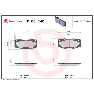 Brembo | Bremsbelagsatz, Scheibenbremse | P 83 140