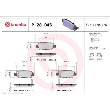 Brembo | Bremsbelagsatz, Scheibenbremse | P 28 046