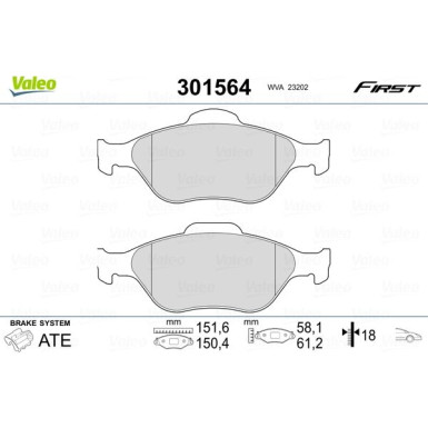 Valeo | Bremsbelagsatz, Scheibenbremse | 301564