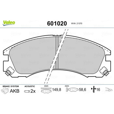 Valeo | Bremsbelagsatz, Scheibenbremse | 601020