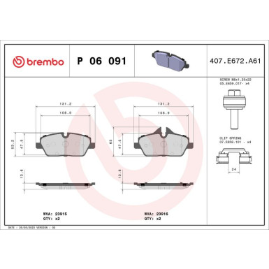 Brembo | Bremsbelagsatz, Scheibenbremse | P 06 091