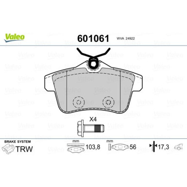 Valeo | Bremsbelagsatz, Scheibenbremse | 601061