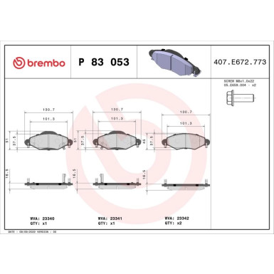 Brembo | Bremsbelagsatz, Scheibenbremse | P 83 053