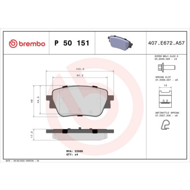 Brembo | Bremsbelagsatz, Scheibenbremse | P 50 151