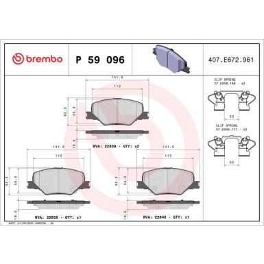 Brembo | Bremsbelagsatz, Scheibenbremse | P 59 096