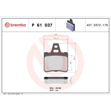 Brembo | Bremsbelagsatz, Scheibenbremse | P 61 037