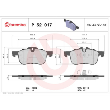 Brembo | Bremsbelagsatz, Scheibenbremse | P 52 017