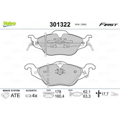 Valeo | Bremsbelagsatz, Scheibenbremse | 301322