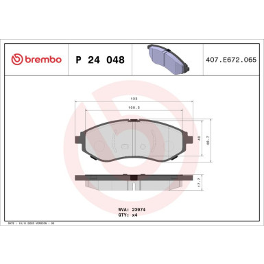 Brembo | Bremsbelagsatz, Scheibenbremse | P 24 048