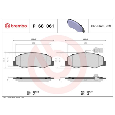 Brembo | Bremsbelagsatz, Scheibenbremse | P 68 061