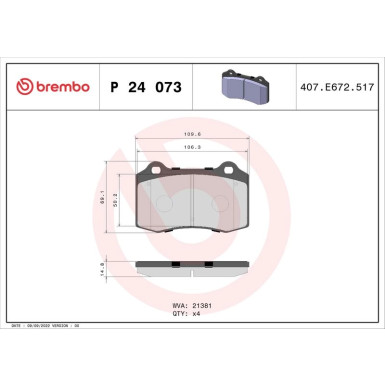 Brembo | Bremsbelagsatz, Scheibenbremse | P 24 073