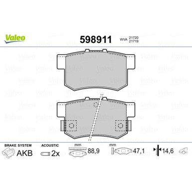 Valeo | Bremsbelagsatz, Scheibenbremse | 598911