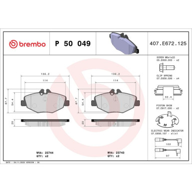 Brembo | Bremsbelagsatz, Scheibenbremse | P 50 049