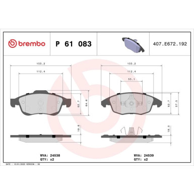 Brembo | Bremsbelagsatz, Scheibenbremse | P 61 083