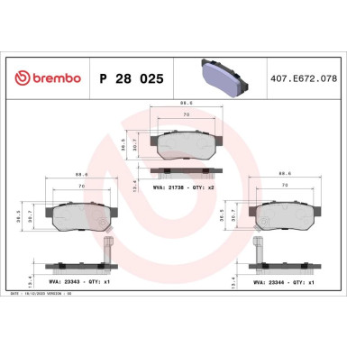 Brembo | Bremsbelagsatz, Scheibenbremse | P 28 025