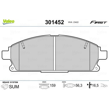 Valeo | Bremsbelagsatz, Scheibenbremse | 301452