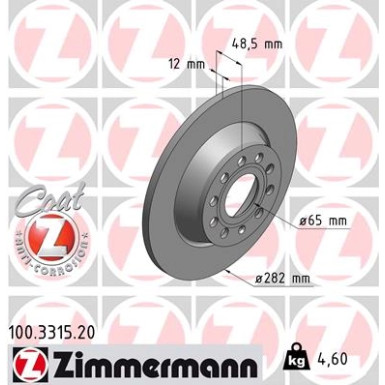 ZIMMERMANN Bremsscheiben Ø282mm + Beläge HINTEN VW Audi Skoda Seat Tiguan Golf (100.3315.20 + 24483.170.2)