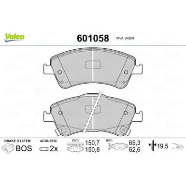 Valeo | Bremsbelagsatz, Scheibenbremse | 601058