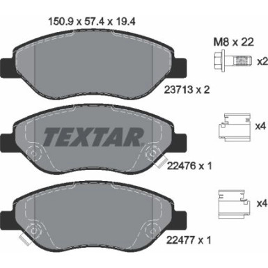 Textar | Bremsbelagsatz, Scheibenbremse | 2247601