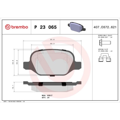 Brembo | Bremsbelagsatz, Scheibenbremse | P 23 065