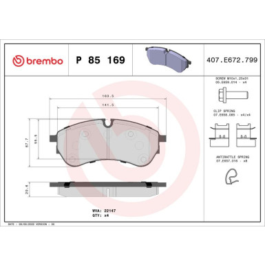 Brembo | Bremsbelagsatz, Scheibenbremse | P 85 169