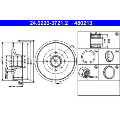 ATE | Bremstrommel | 24.0220-3721.2