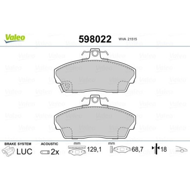 Valeo | Bremsbelagsatz, Scheibenbremse | 598022