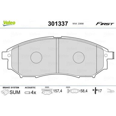 Valeo | Bremsbelagsatz, Scheibenbremse | 301337