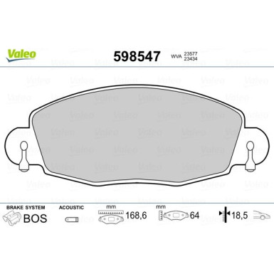 Valeo | Bremsbelagsatz, Scheibenbremse | 598547