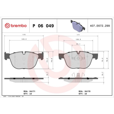 Brembo | Bremsbelagsatz, Scheibenbremse | P 06 049