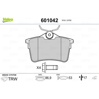 Valeo | Bremsbelagsatz, Scheibenbremse | 601042