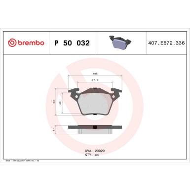 Brembo | Bremsbelagsatz, Scheibenbremse | P 50 032