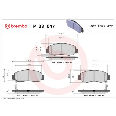 Brembo | Bremsbelagsatz, Scheibenbremse | P 28 047