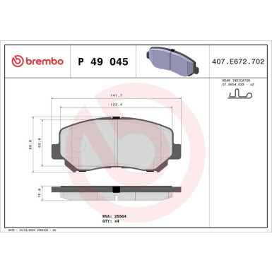 Brembo | Bremsbelagsatz, Scheibenbremse | P 49 045