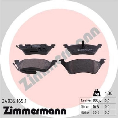 Zimmermann | Bremsbelagsatz, Scheibenbremse | 24036.165.1