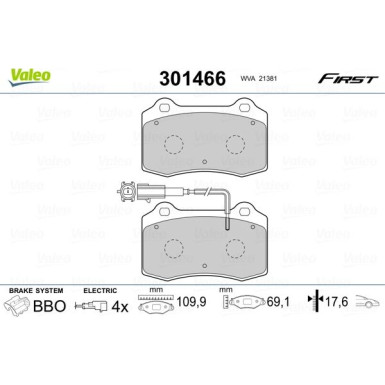 Valeo | Bremsbelagsatz, Scheibenbremse | 301466