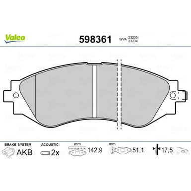 Valeo | Bremsbelagsatz, Scheibenbremse | 598361