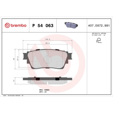 Brembo | Bremsbelagsatz, Scheibenbremse | P 54 063