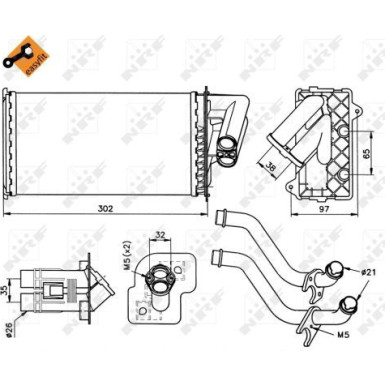 NRF | Wärmetauscher, Innenraumheizung | mit Rohr | 58081