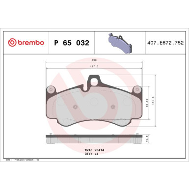 Brembo | Bremsbelagsatz, Scheibenbremse | P 65 032