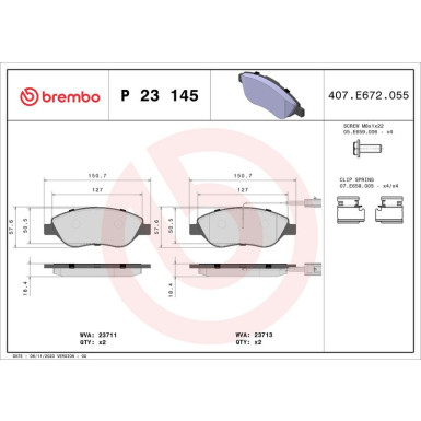 Brembo | Bremsbelagsatz, Scheibenbremse | P 23 145