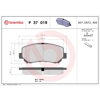 Brembo | Bremsbelagsatz, Scheibenbremse | P 37 019