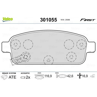 Valeo | Bremsbelagsatz, Scheibenbremse | 301055